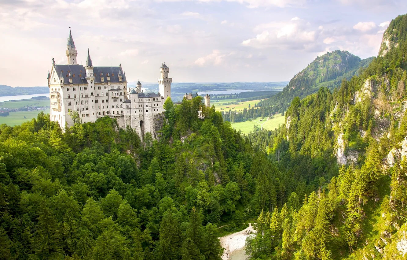 Photo wallpaper forest, mountains, Germany, Bayern, panorama, Germany, Bavaria, Neuschwanstein Castle