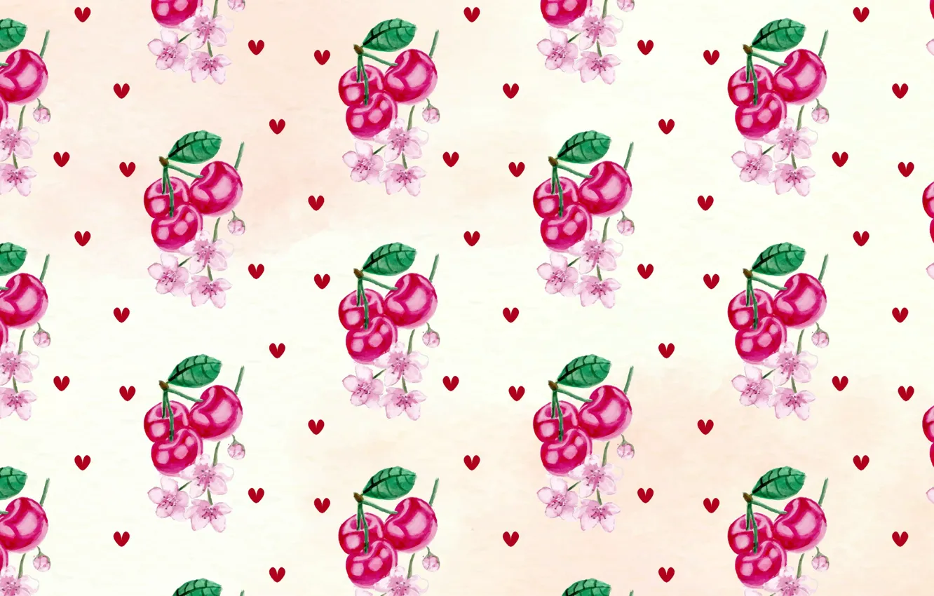 Photo wallpaper flowers, cherry, background, texture, hearts, Cherry, pattern, hearts