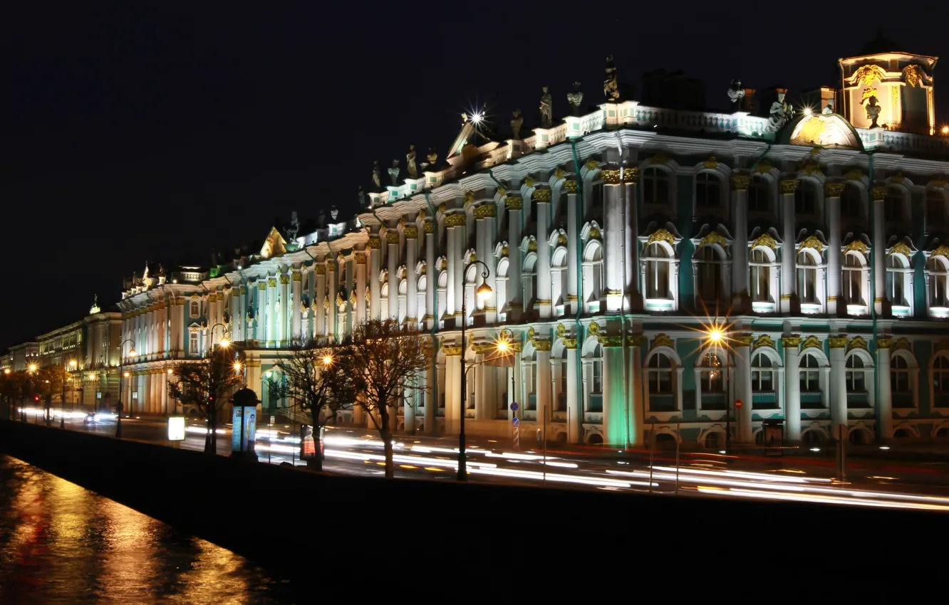 Photo wallpaper night, lights, Peter, Saint Petersburg, The Hermitage, Russia, Museum, Russia
