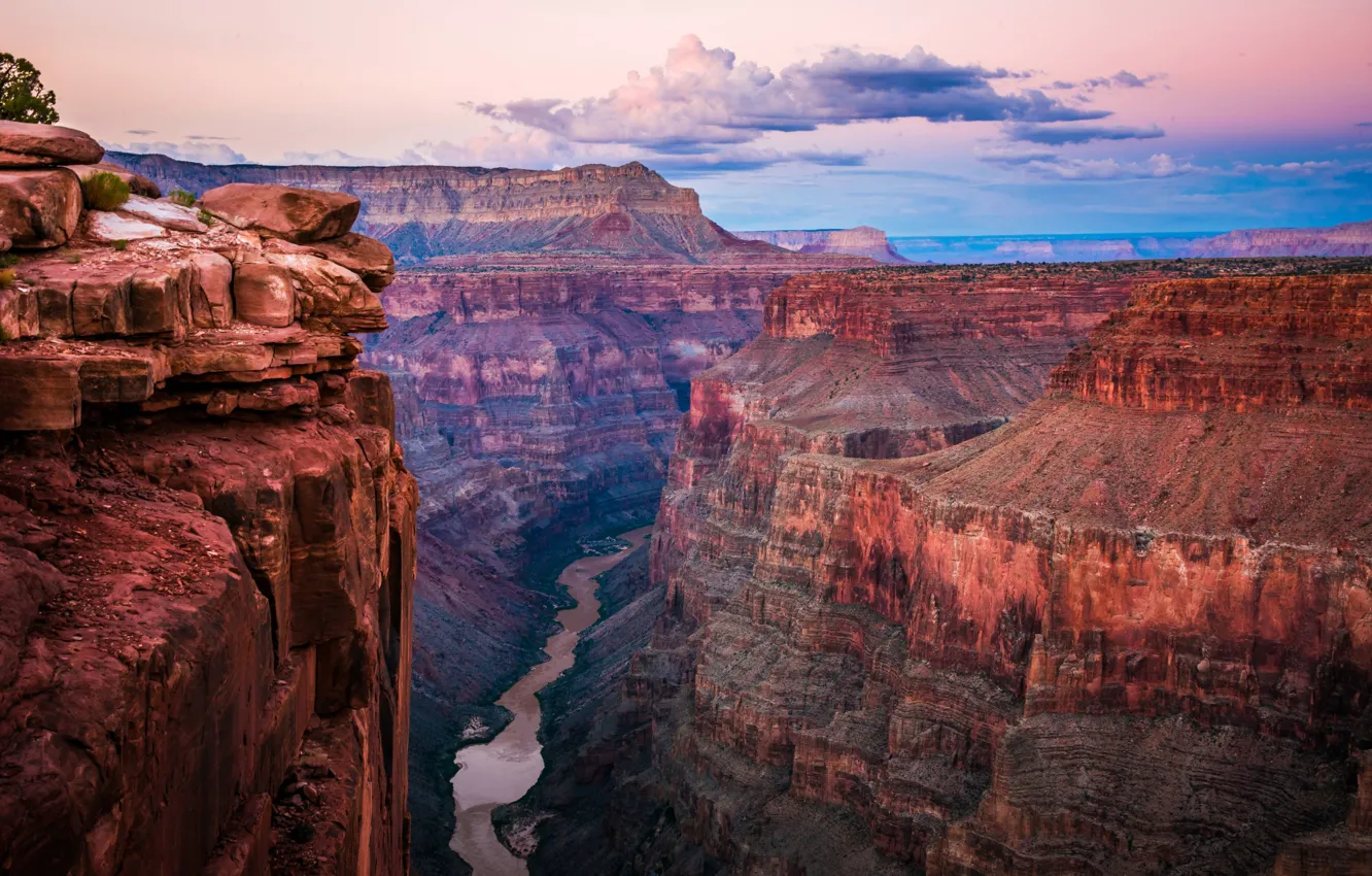 Photo wallpaper the sky, clouds, sunset, nature, river, rocks, canyon