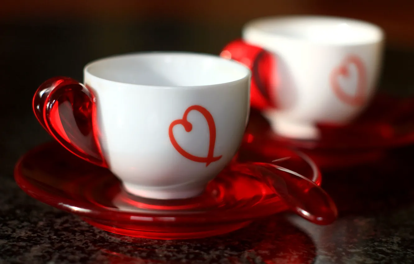 Photo wallpaper white, red, heart, spoon, Cup, spoon, White cups, Red heart
