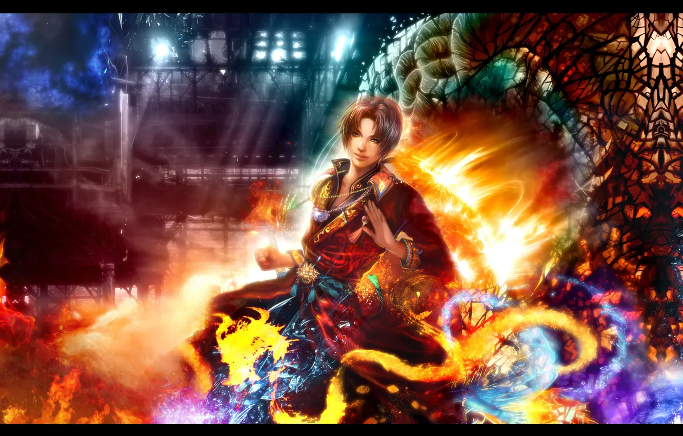 Photo wallpaper lights, anime, art, guy