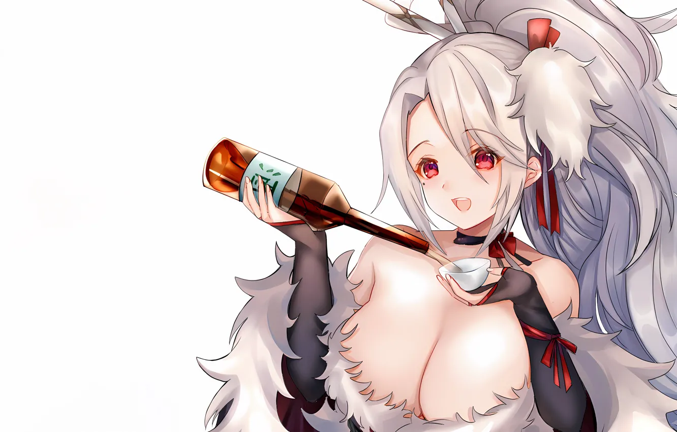 Photo wallpaper girl, sexy, cleavage, blouse, long hair, boobs, anime, beautiful