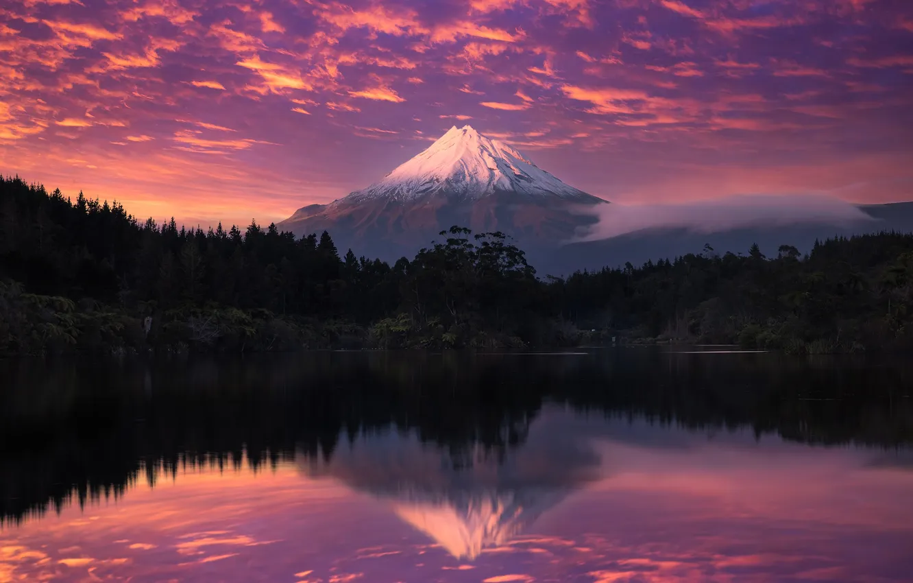 Photo wallpaper simple, mountains, lake, the evening, sunset, just, mountains, lake