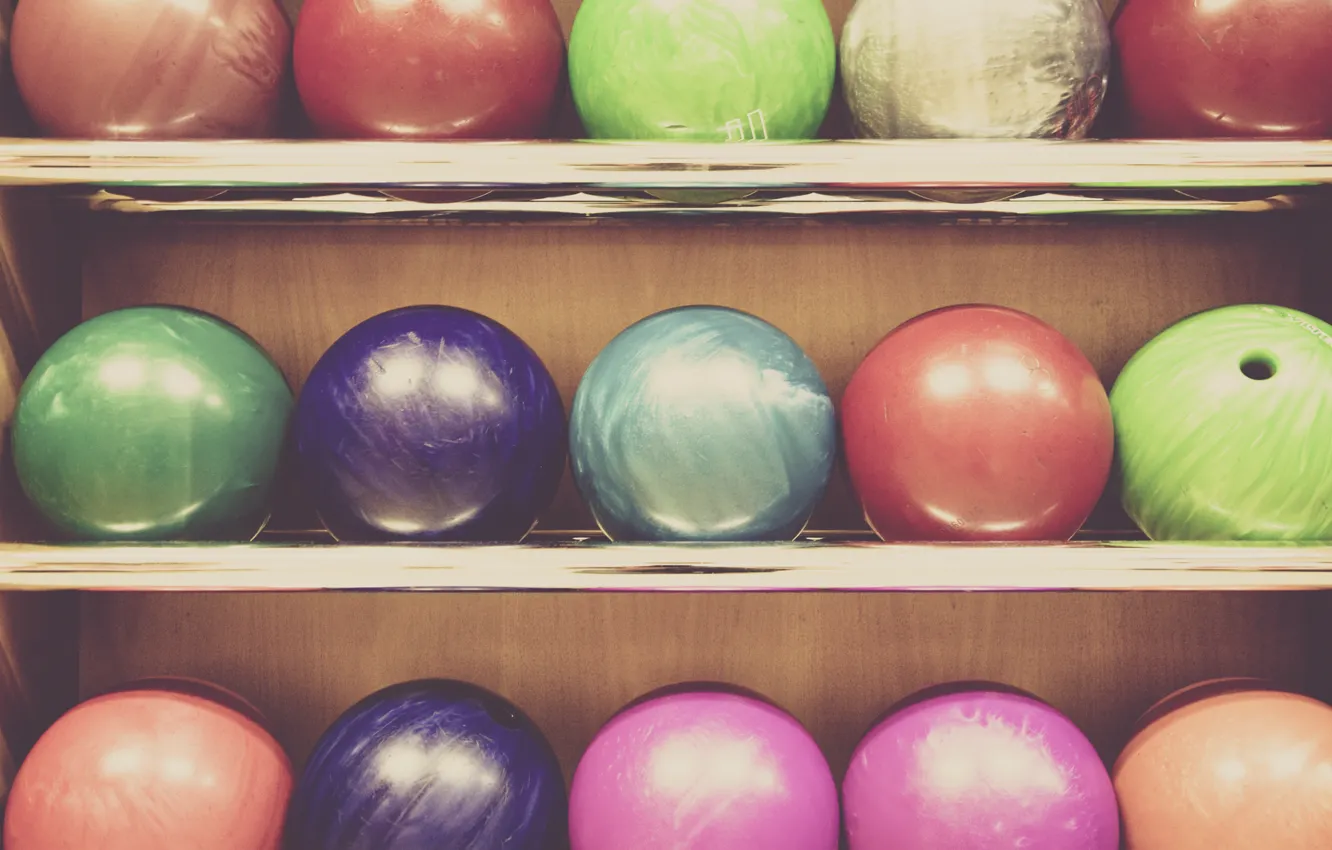 Photo wallpaper color, balls, shelf, different, bowling, markus spiske