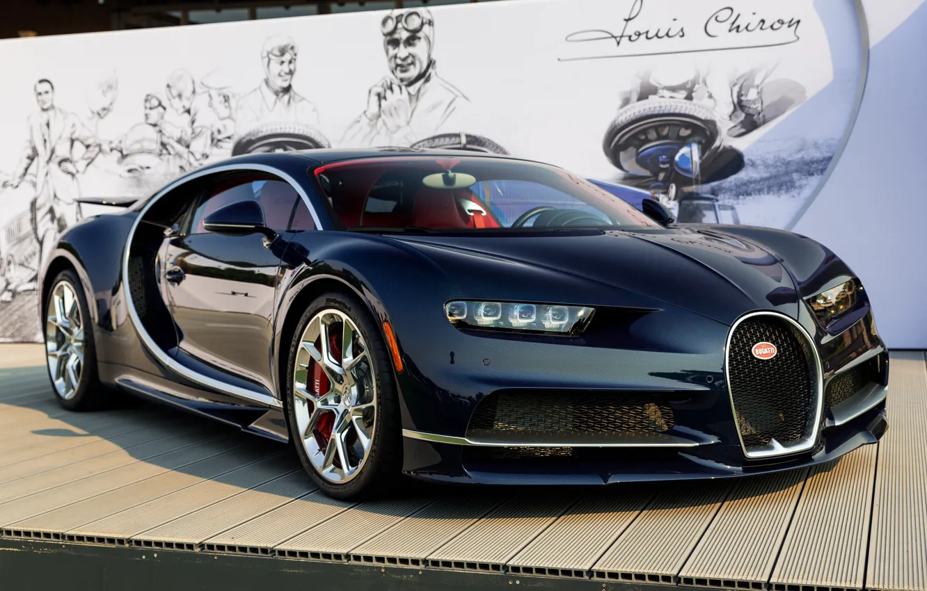 Photo wallpaper Bugatti, Dark, Carbon, Blue, Chiron