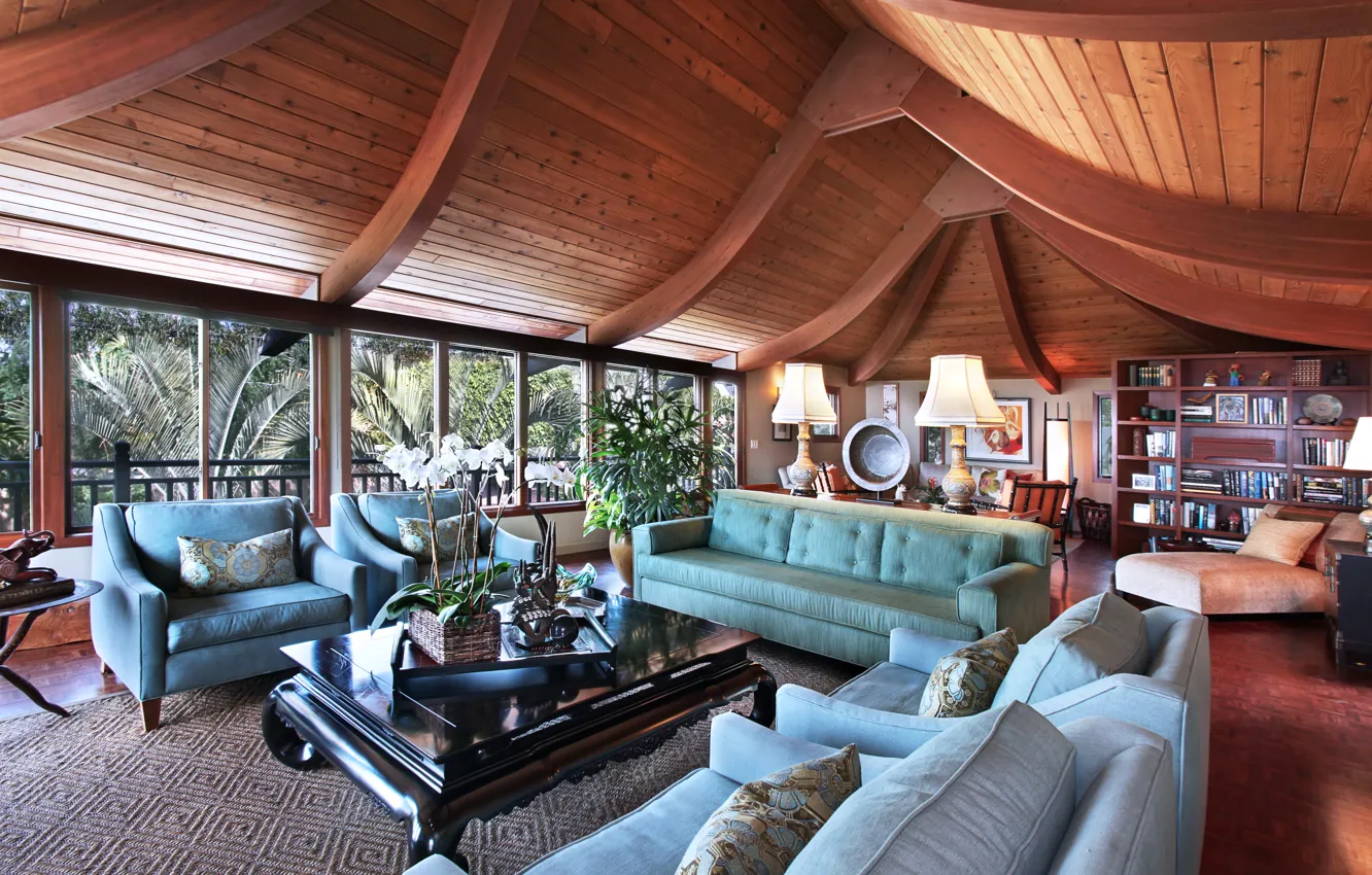 Photo wallpaper style, sofa, furniture, interior, Orchid, living room