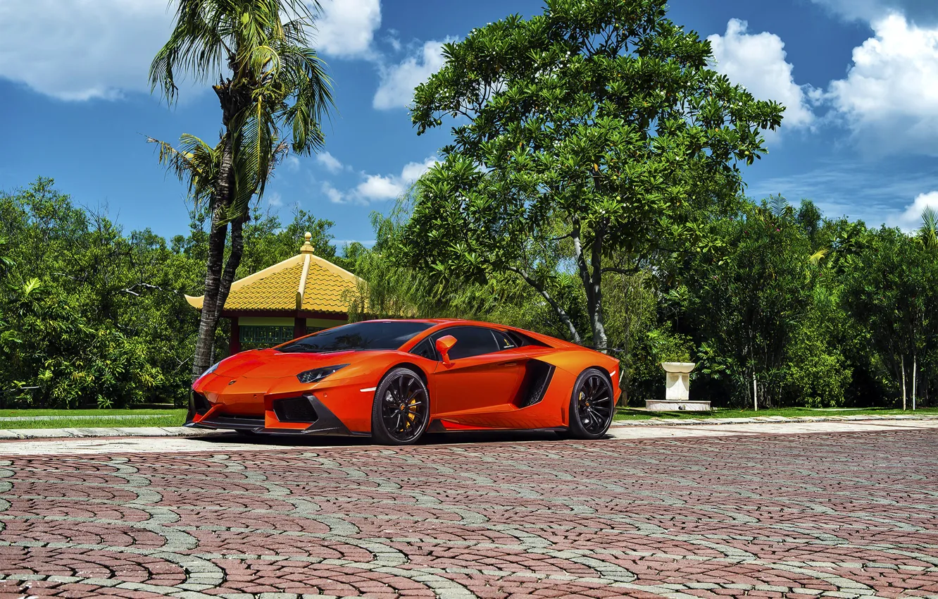 Photo wallpaper Lamborghini, Orange, Front, Vorsteiner, Colored, Supercar, Exotic, Zaragoza