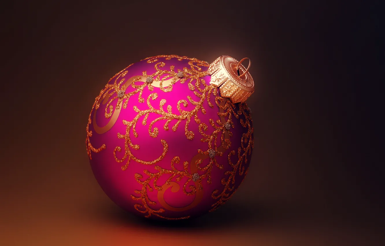 Photo wallpaper lilac, patterns, toy, ball, New Year, Christmas, Christmas, gold