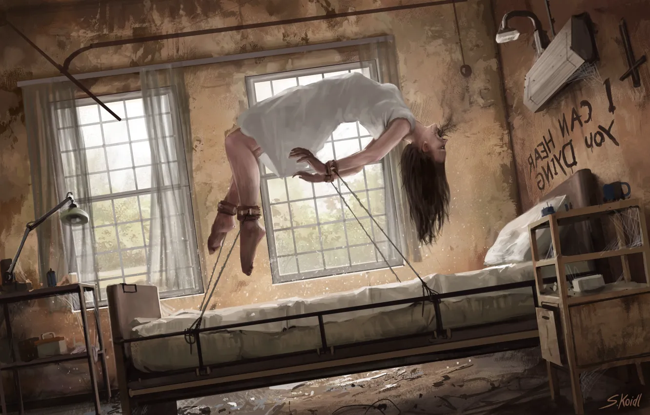Photo wallpaper Girl, Art, Horror, Illustration, The devil, Surreal, Horror, Creepy