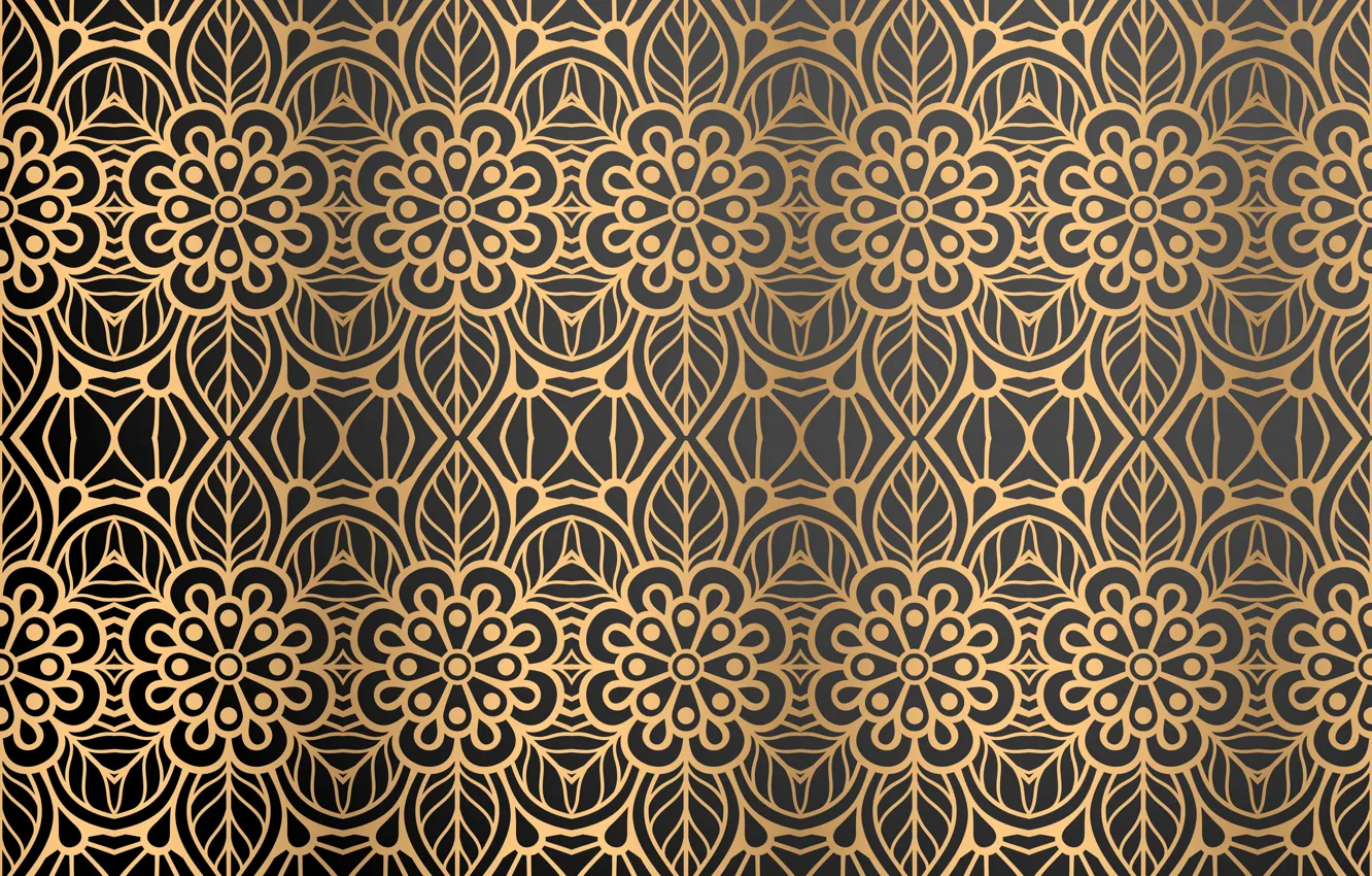 Photo wallpaper flowers, abstraction, background, pattern, texture, black background, gold, flower