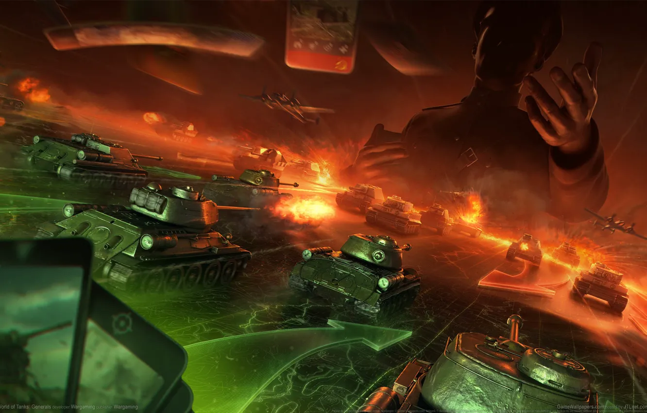 Photo wallpaper battle, tank, the battle, the plane, World of Tanks, Generals, World of Tanks: Generals