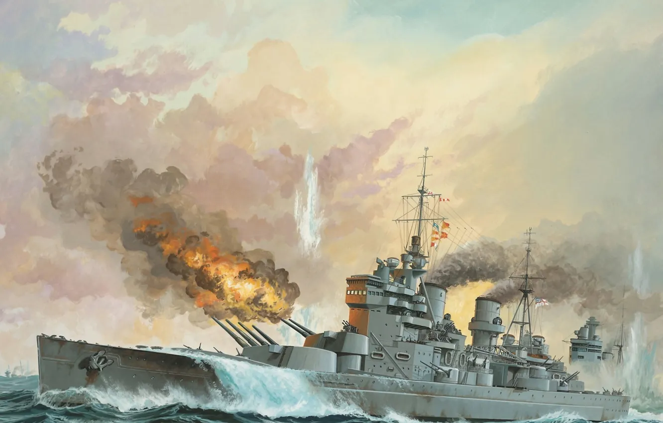 Photo wallpaper sea, fire, smoke, figure, art, shots, ship of the line, sea battle