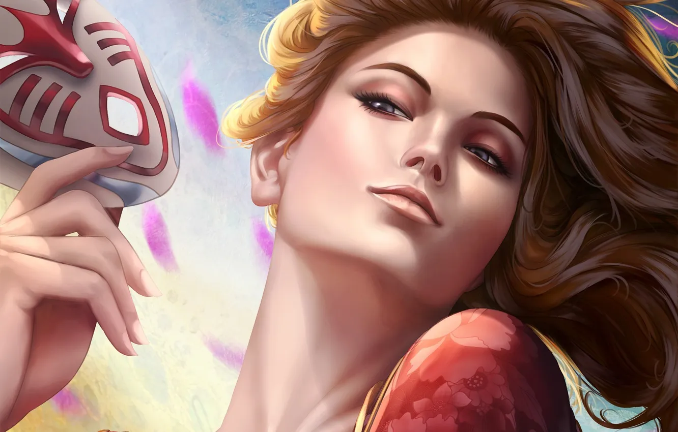 Photo wallpaper girl, hair, mask, art, Akali, League of Legends