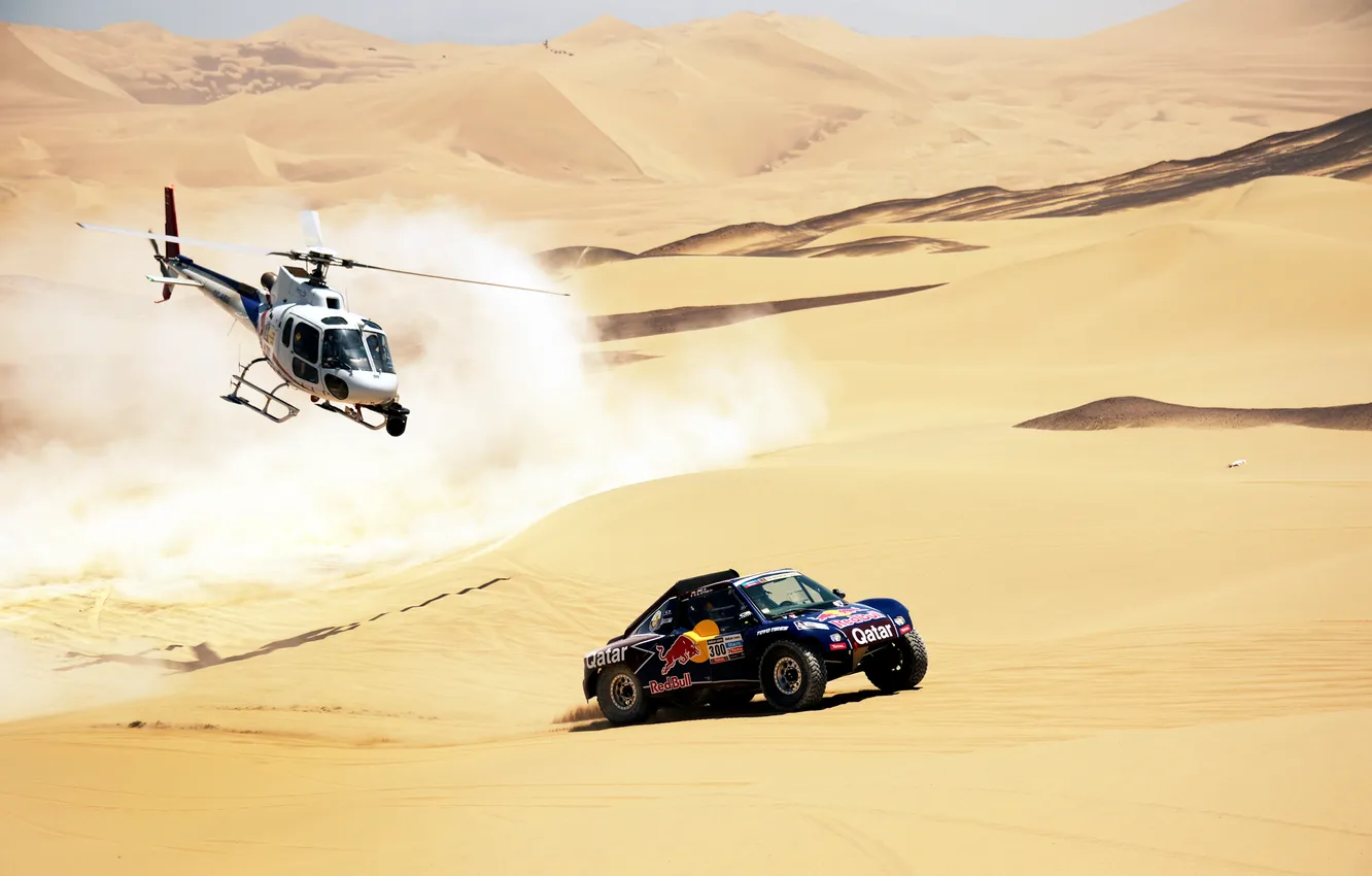 Photo wallpaper sand, Sport, Machine, Speed, Helicopter, Race, Red Bull, Rally