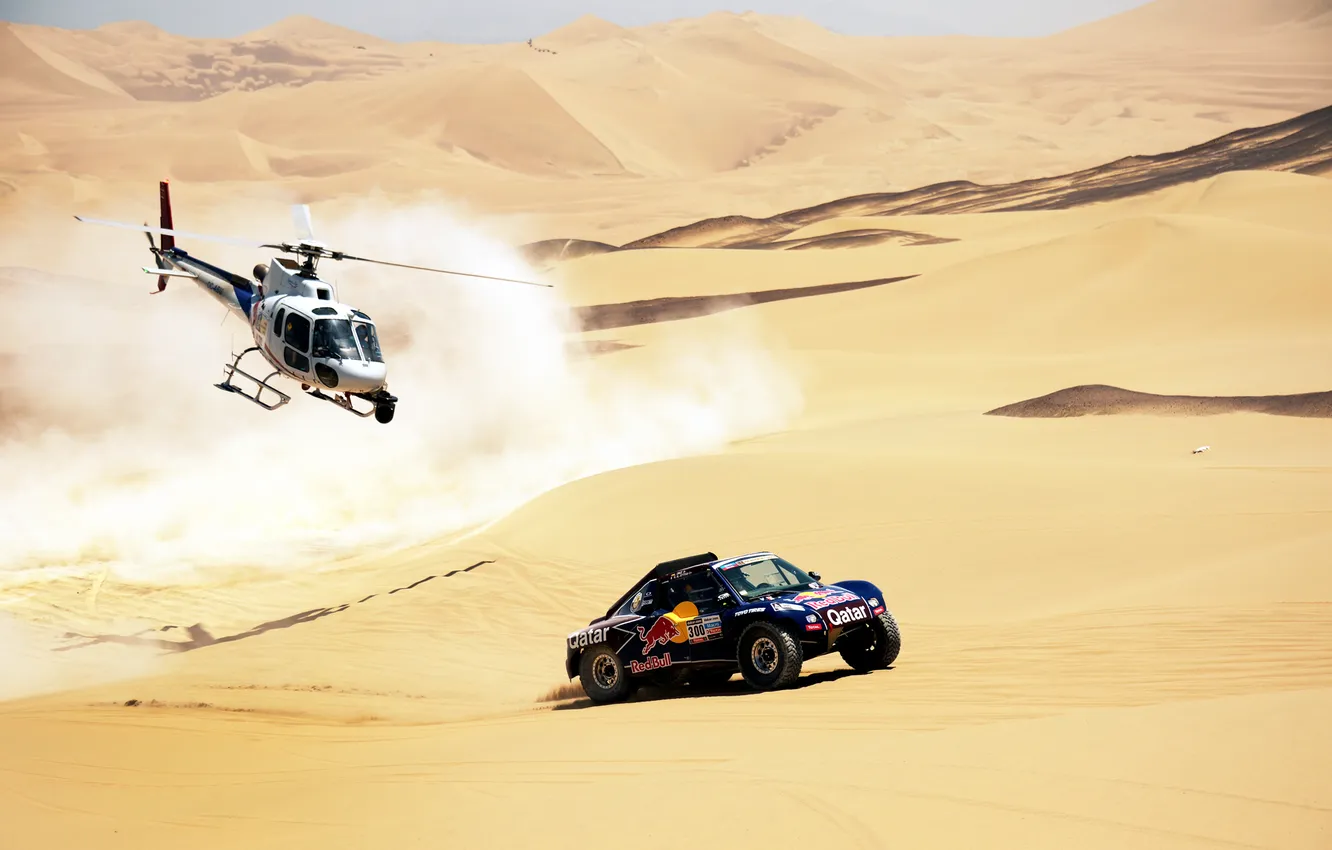 Photo wallpaper sand, machine, race, sport, speed, helicopter, Red Bull, Rally