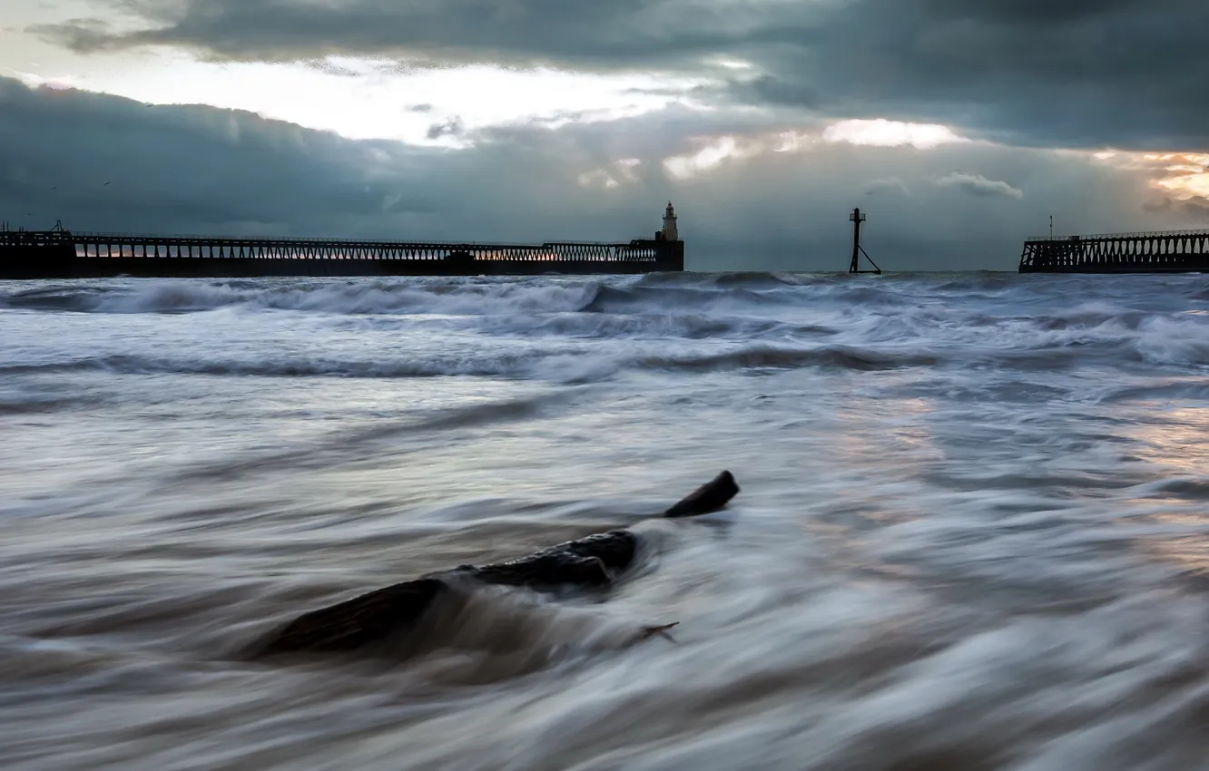 Photo wallpaper sea, landscape, night, port