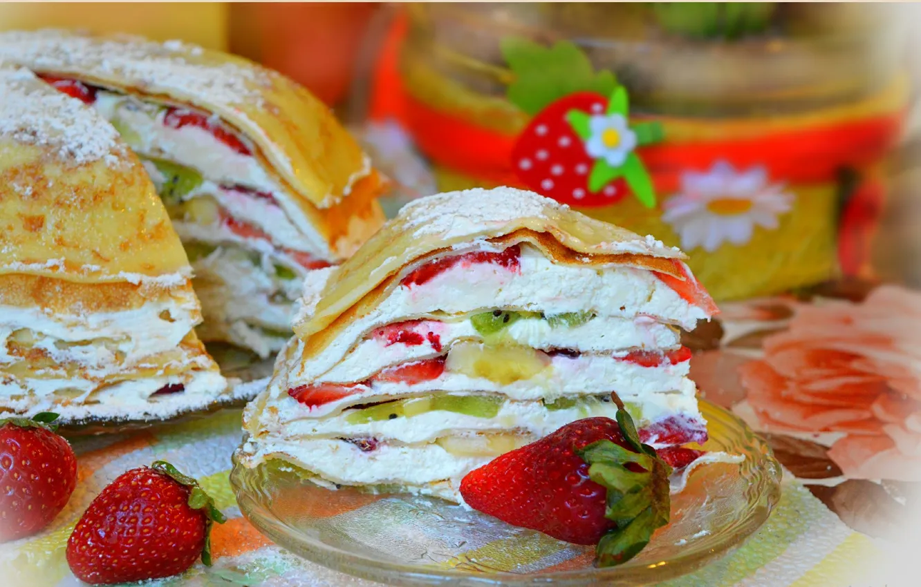 Photo wallpaper Strawberry, Strawberry, Cake, Cake, pancake cake, Fruit cake