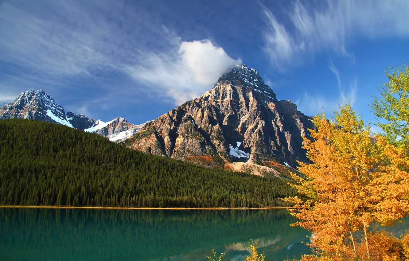 Photo wallpaper autumn, forest, trees, mountains, lake, Canada, Albert, Banff National Park