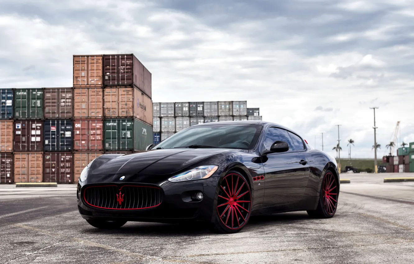 Photo wallpaper Maserati, wheels, black, GranTurismo, with, Vossen, exterior, painted