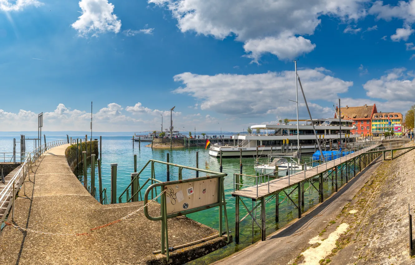 Photo wallpaper lake, Germany, panorama, piers, Meersburg, river court