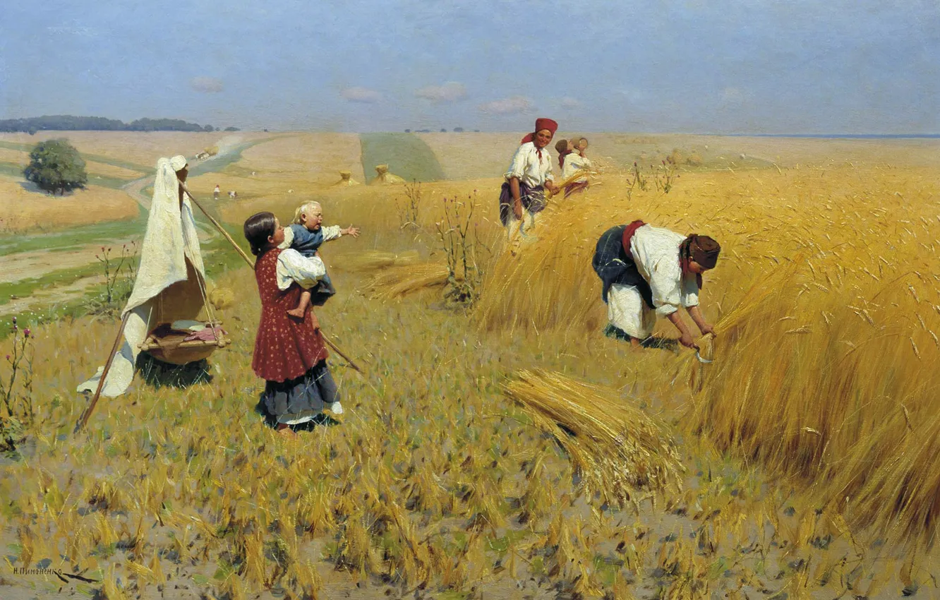 Photo wallpaper field, oil, picture, canvas, genre, Nikolai Pimonenko, The harvest in Ukraine