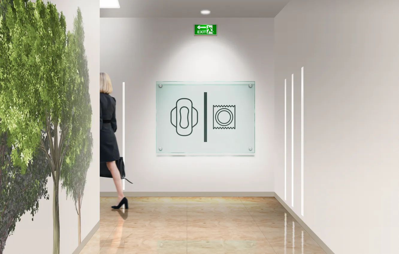 Photo wallpaper sign, public restroom, toilet sign