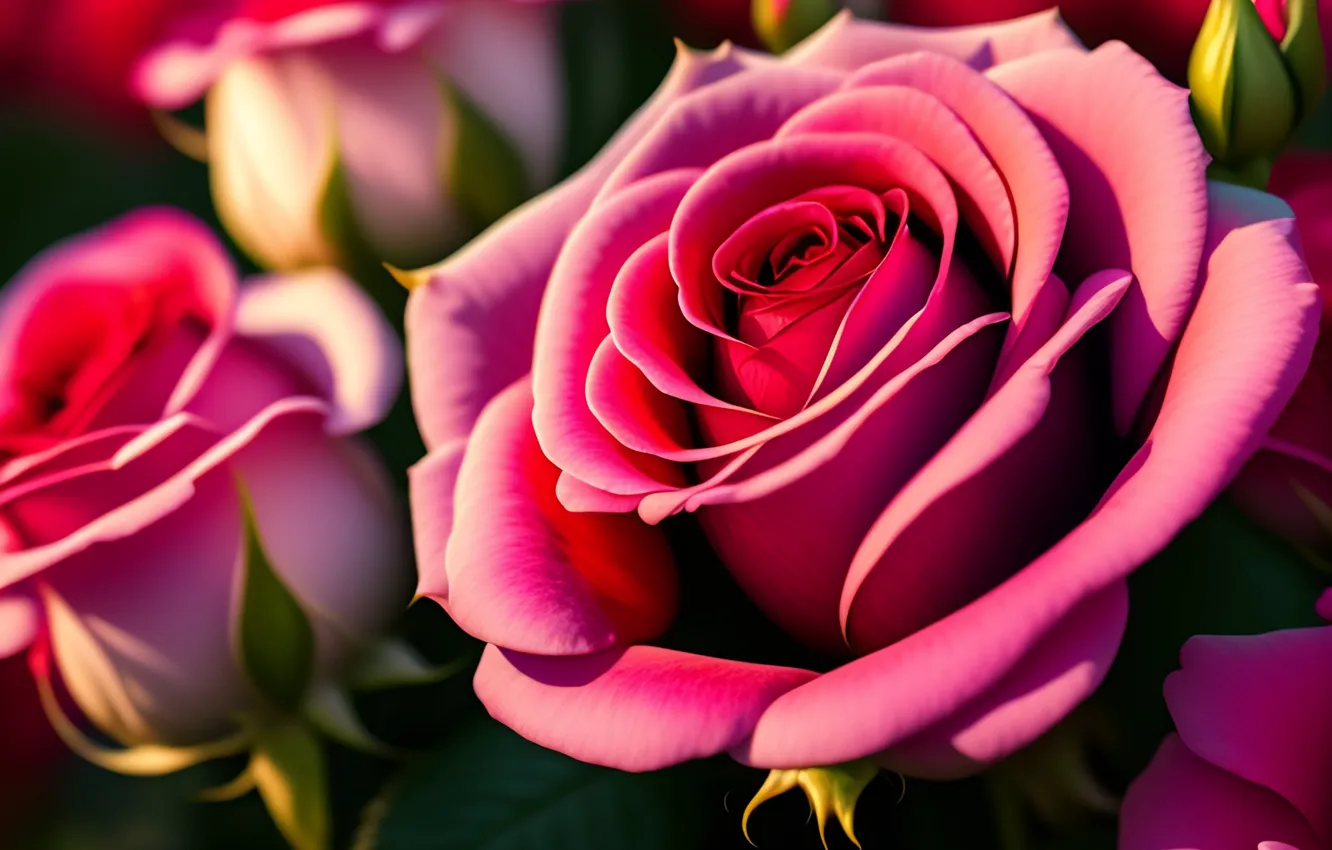 Photo wallpaper roses, pink, buds, neural network