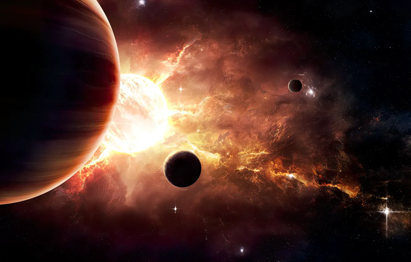 Photo wallpaper space, sun, planet