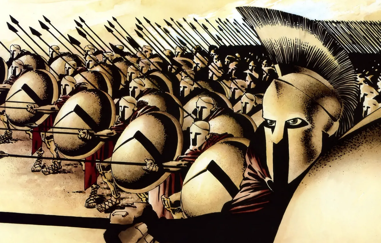 Photo wallpaper figure, war, 300 Spartans, helmet, shields, spears, the Spartans, sparta