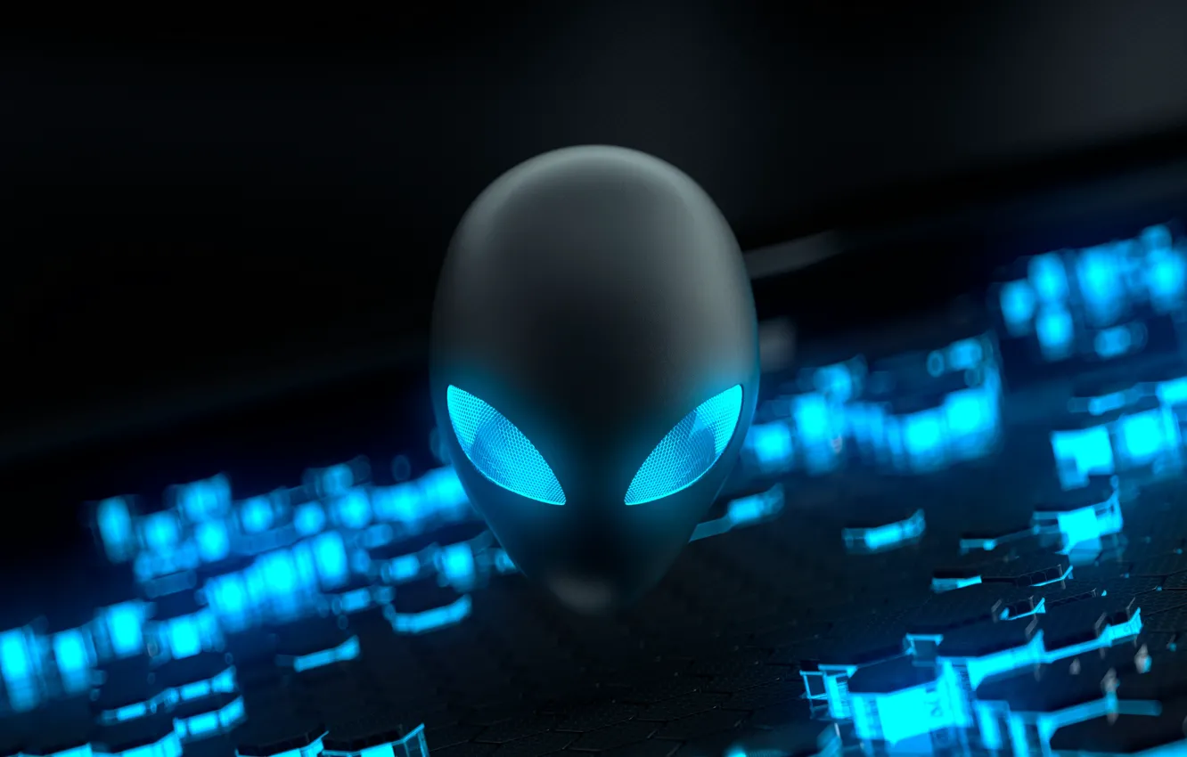 Photo wallpaper blue, Alienware, technology, Stock, glowing eyes