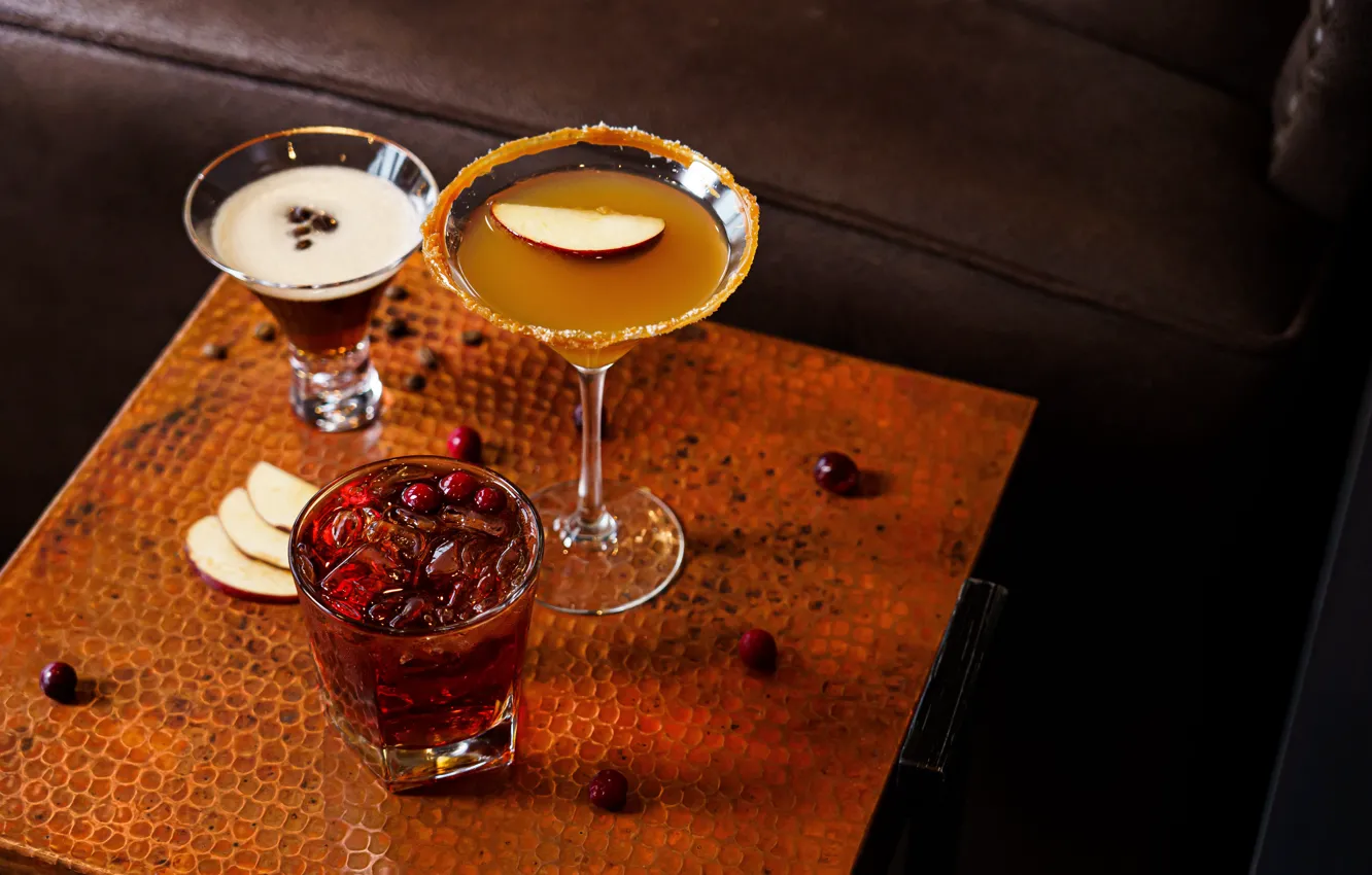 Photo wallpaper berries, sofa, apples, food, alcohol, cocktail, drink, fruit
