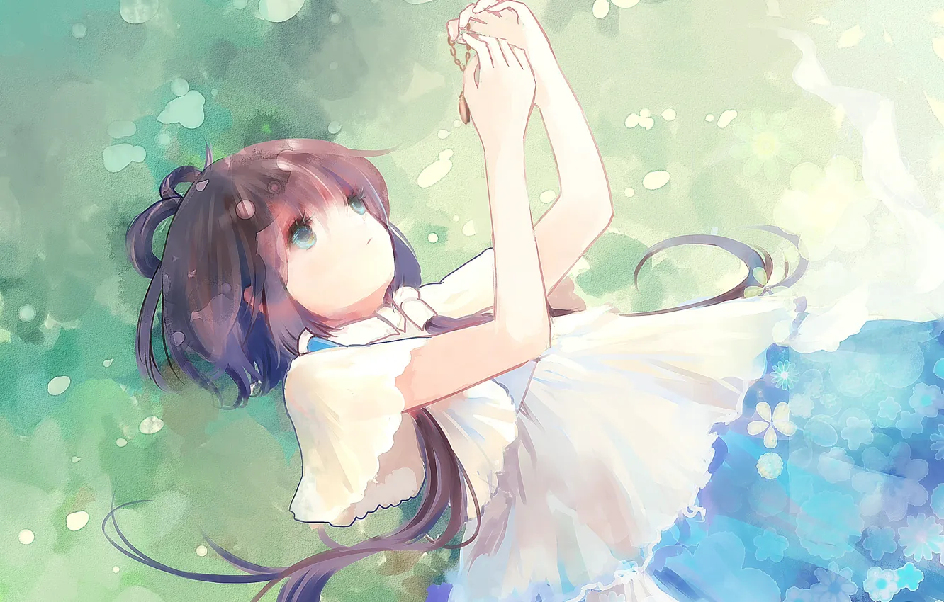 Photo wallpaper girl, flowers, nature, art, pendant, lies, chain, vocaloid