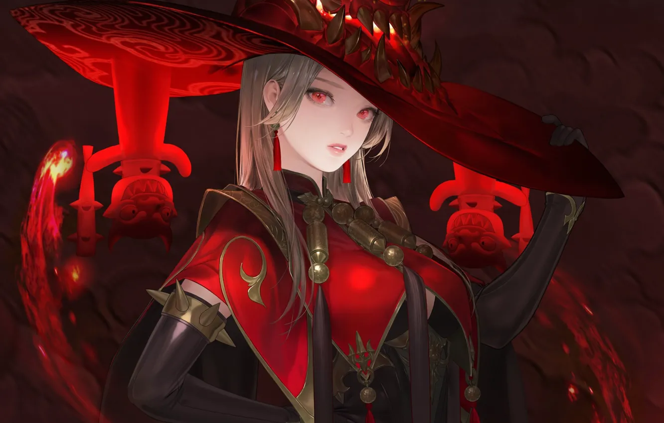 Photo wallpaper look, girl, hat, anime, art, art