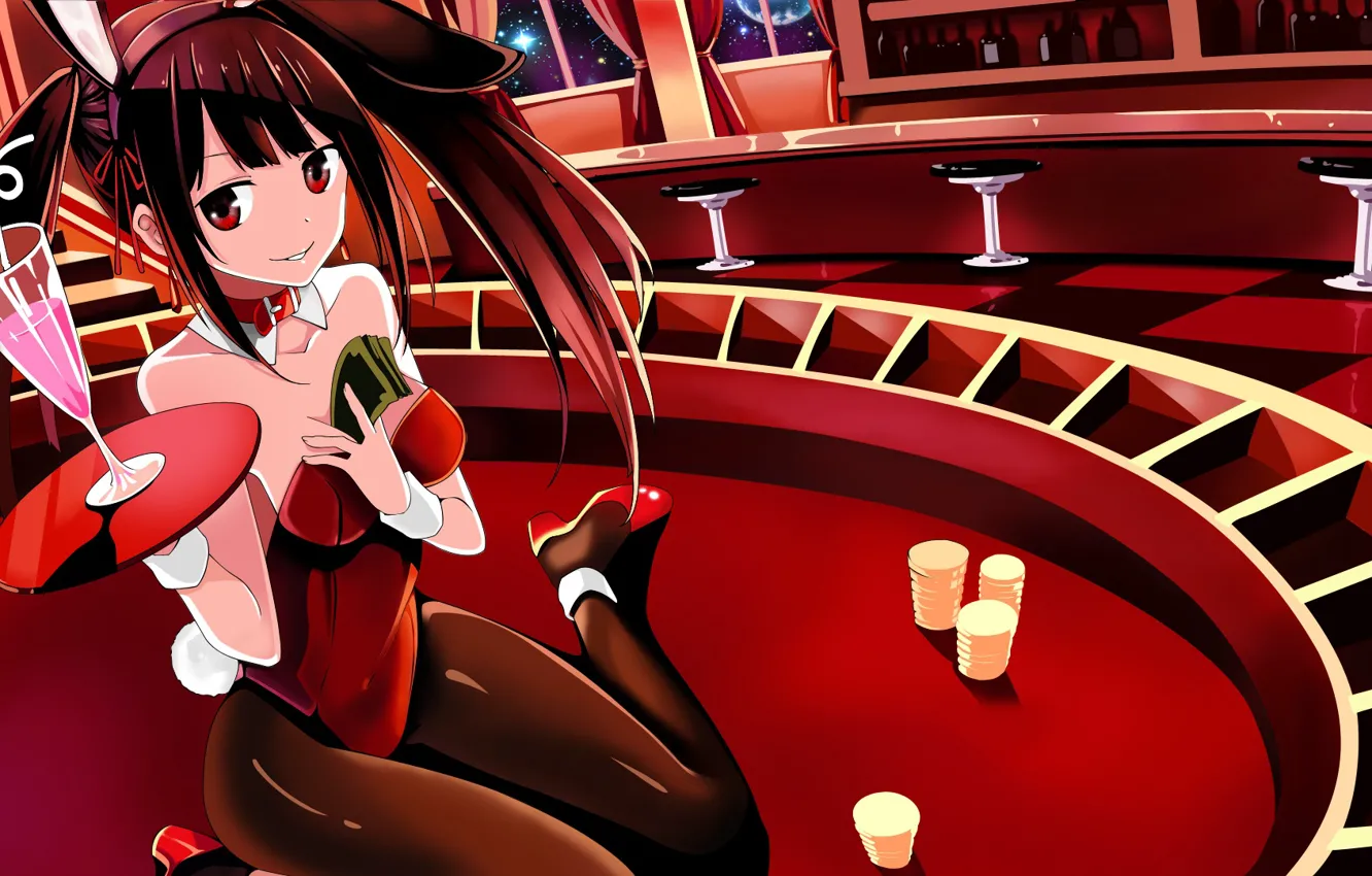 Photo wallpaper smile, chips, cocktail, ears, casino, uniform, art, bar