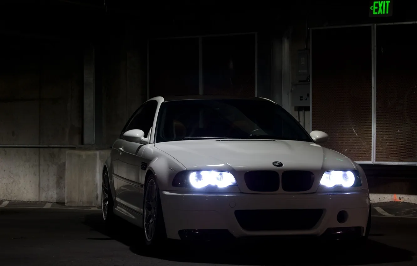 Photo wallpaper white, bmw, BMW, white, headlights, tinted, e46, black roof