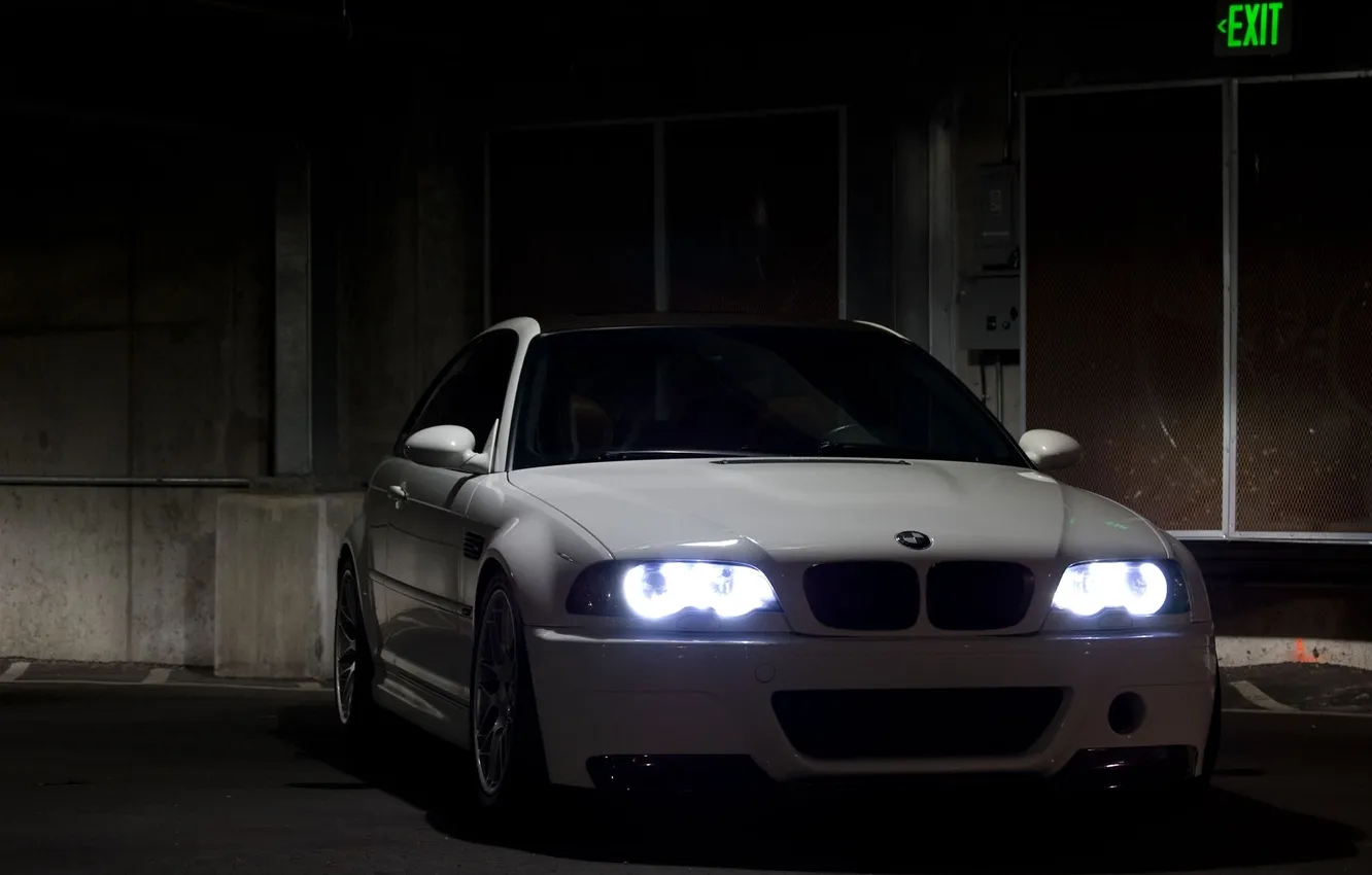 Photo wallpaper white, BMW, BMW, white, E46, headlights, tinted, black roof