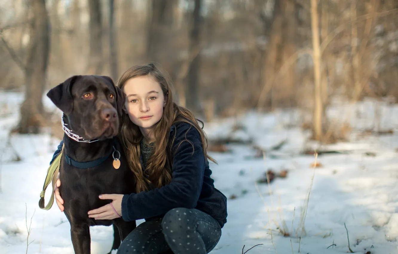 Photo wallpaper mood, dog, girl