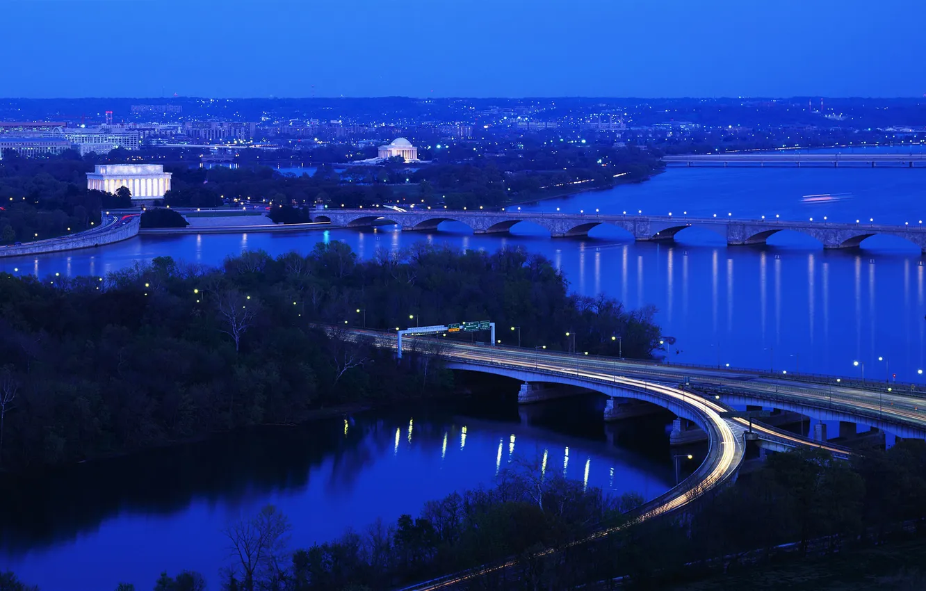 Photo wallpaper landscape, bridge, nature, the evening