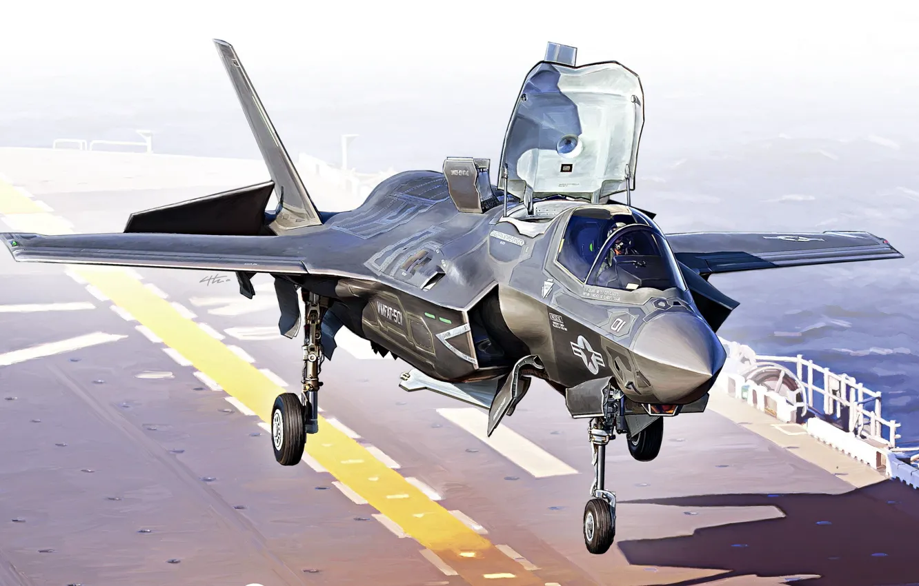 Photo wallpaper USA, deck-based aircraft, F-35 Lightning II, combat aircraft