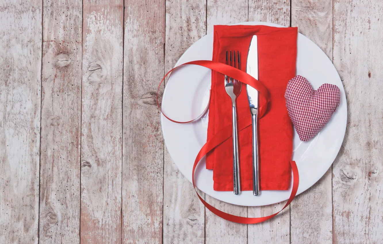 Photo wallpaper heart, plate, knife, plug, heart, Valentine's Day