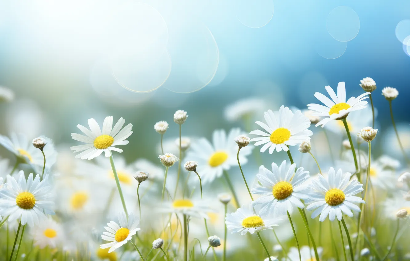 Photo wallpaper summer, light, flowers, chamomile, spring, meadow, white, a lot
