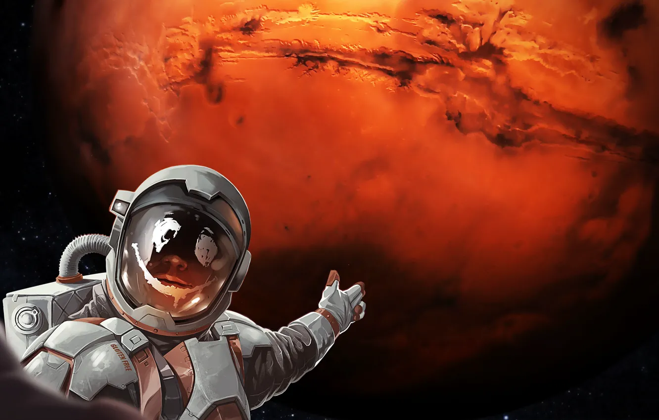 Photo wallpaper space, planet, astronaut, the suit, space, science fiction, Mars, Illustration