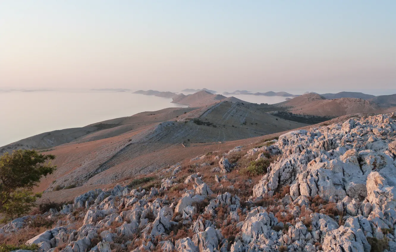 Photo wallpaper sea, island, sunrise, Croatia, Kornati