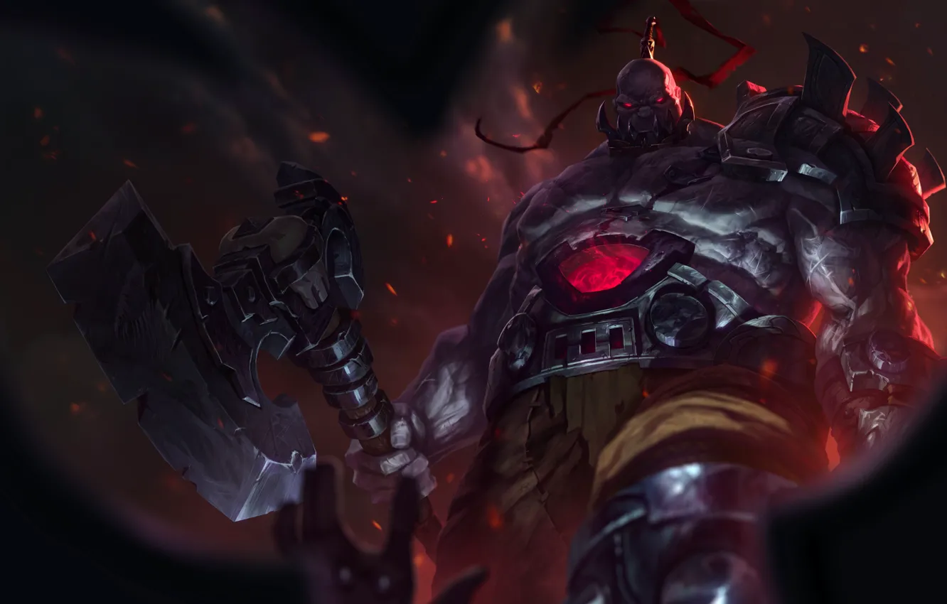 Photo wallpaper fantasy, sparks, axe, League of Legends, Sion, Riot Games, Joshua Brian Smith