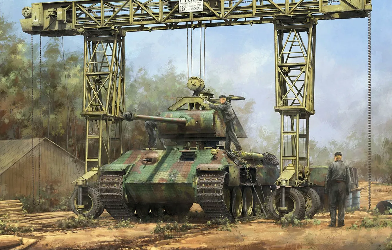 Photo wallpaper Panther, Panther, Panzerkampfwagen V, Fries Kran