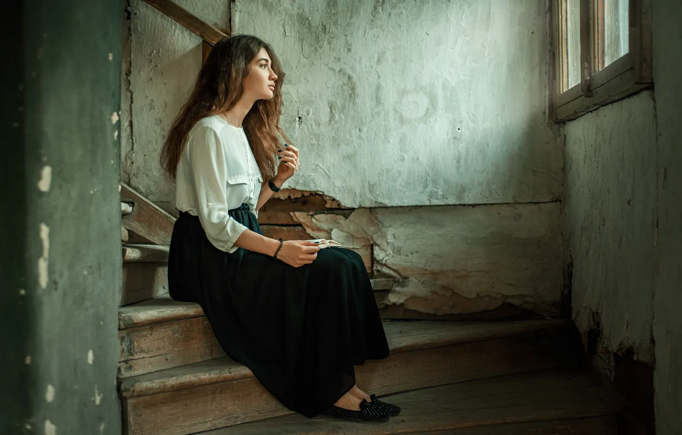 Photo wallpaper wall, ladder, Anna, Paul Cherepko