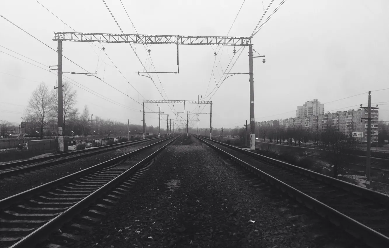 Photo wallpaper rails, railroad, Saint Petersburg