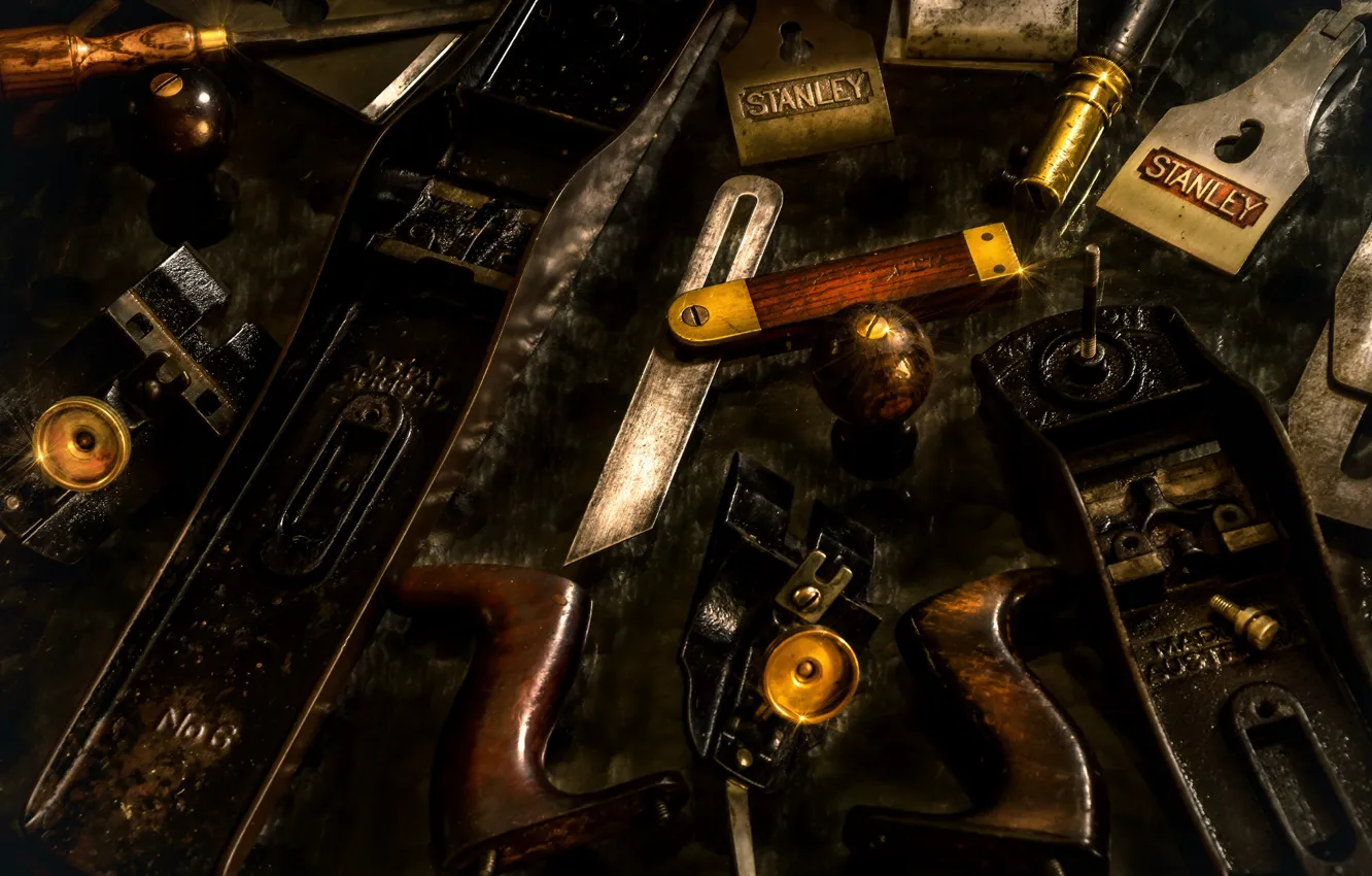 Photo wallpaper spare parts, planer, old tools