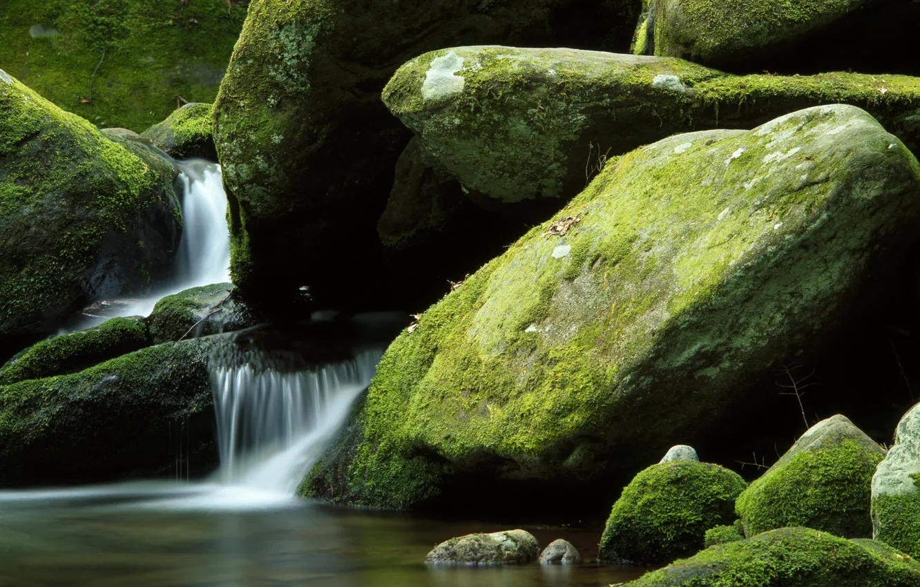 Photo wallpaper nature, stones, waterfall